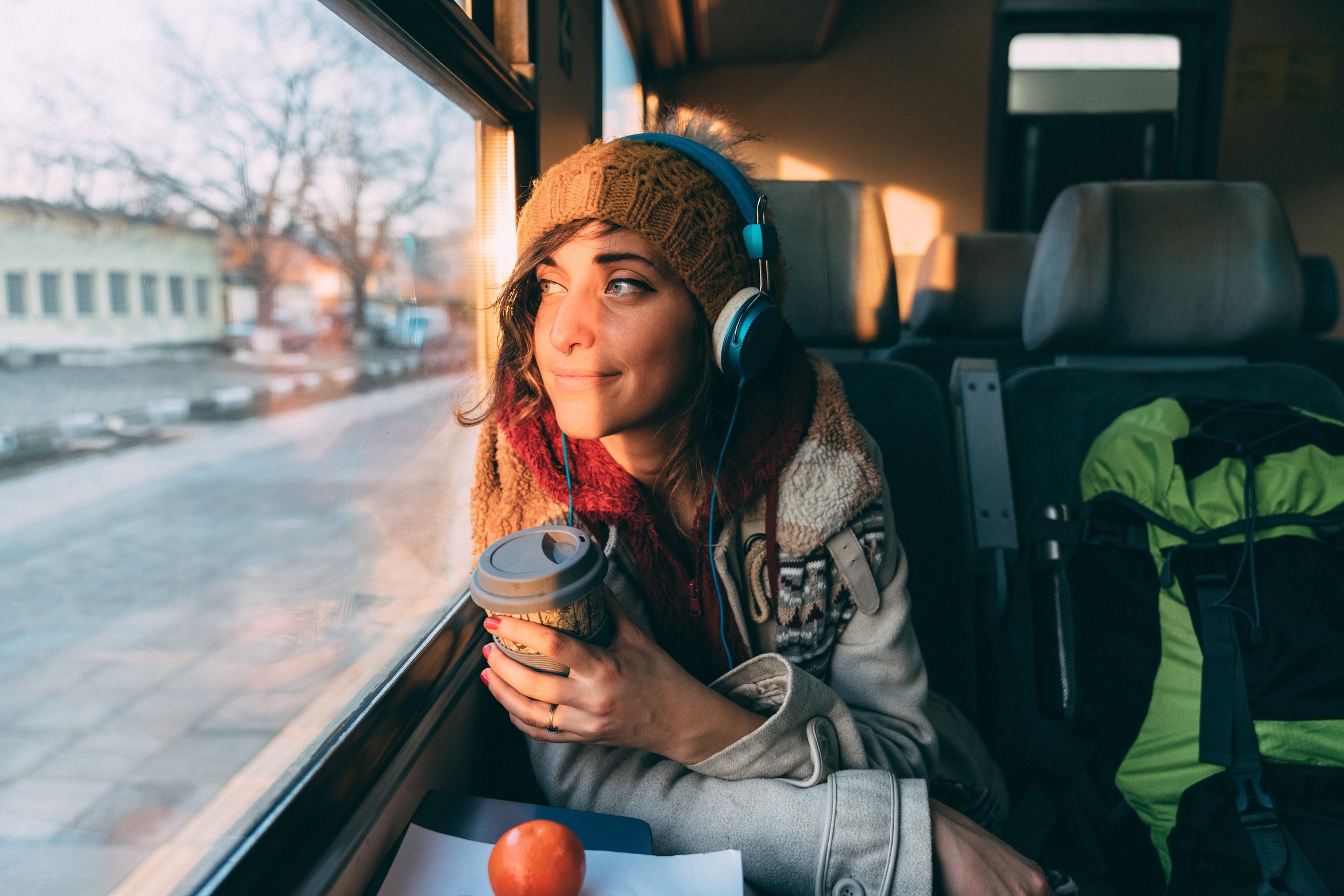 Traveler on a journey with train